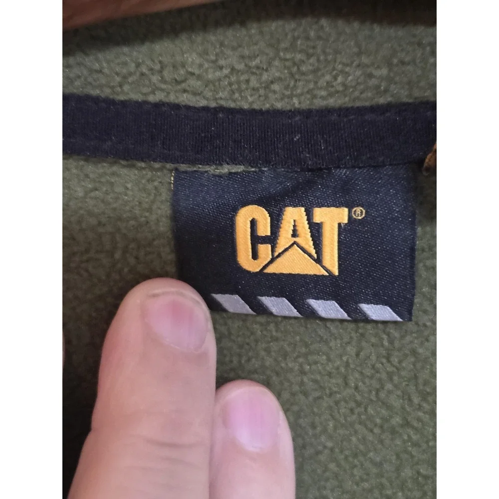 CAT Caterpillar Vest Youth Medium 10/12 Green Fleece Full Zip‎ Workwear Outdoor